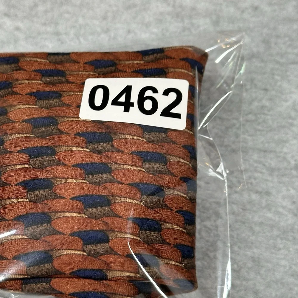 JZ‎ Richards Necktie Orange Black Geometric Pattern 100% Silk Handmade USA